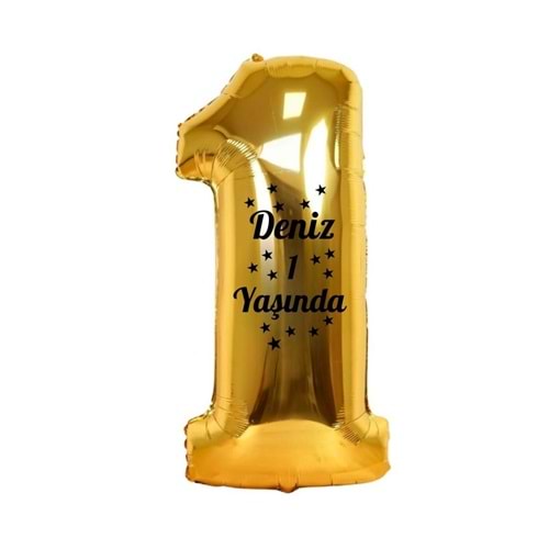 34 inç 1 Gold Renk Kişiye Özel 1 Yaşında Yazılı Rakam Folyo Balon