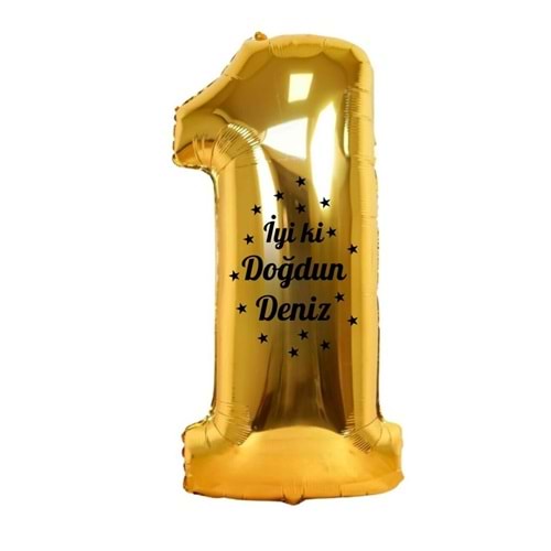 34 inç 1 Gold Renk Kişiye Özel İyi ki Doğdun Yazılı Yıldız Figürlü Rakam Folyo Balon