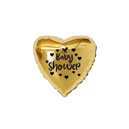 18 inç Gold Renk Kalp - Emzik Figürlü Baby Shower Temalı Kalp Folyo Balon