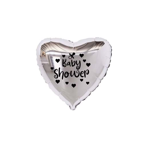 18 inç Gümüş Renk Kalp - Emzik Figürlü Baby Shower Temalı Kalp Folyo Balon
