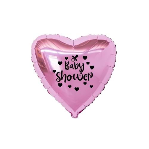 18 inç Pembe Renk Kalp - Emzik Figürlü Baby Shower Temalı Kalp Folyo Balon