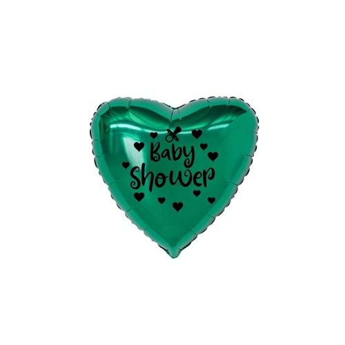 18 inç Yeşil Renk Kalp - Emzik Figürlü Baby Shower Temalı Kalp Folyo Balon