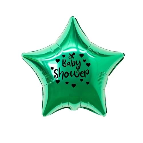 18 inç Yeşil Renk Kalp - Emzik Figürlü Baby Shower Temalı Yıldız Folyo Balon