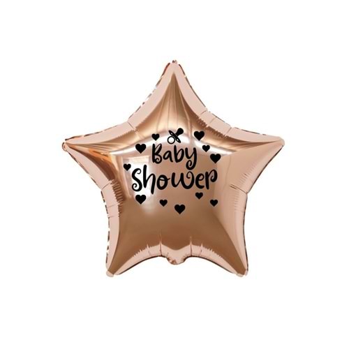 18 inç Rose Gold Renk Kalp - Emzik Figürlü Baby Shower Temalı Yıldız Folyo Balon