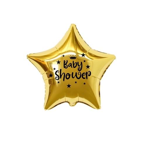 18 inç Gold Renk Taç - Yıldız Figürlü Baby Shower Temalı Yıldız Folyo Balon