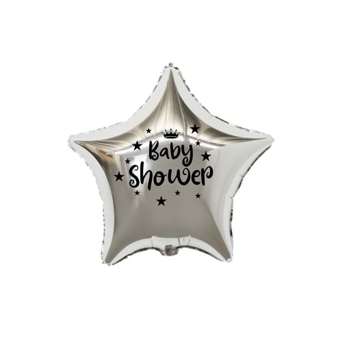 18 inç Gümüş Renk Taç - Yıldız Figürlü Baby Shower Temalı Yıldız Folyo Balon