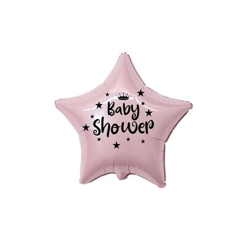 18 inç Pembe Renk Taç - Yıldız Figürlü Baby Shower Temalı Yıldız Folyo Balon