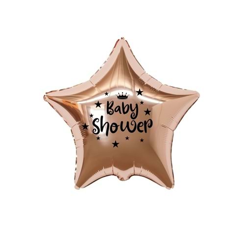 18 inç Rose Gold Renk Taç - Yıldız Figürlü Baby Shower Temalı Yıldız Folyo Balon