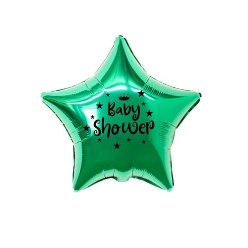 18 inç Yeşil Renk Taç - Yıldız Figürlü Baby Shower Temalı Yıldız Folyo Balon