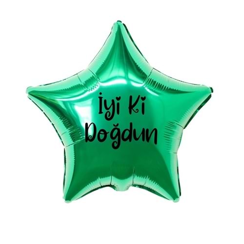 18 inç Yeşil Renk İyi ki Doğdun Yazılı Yıldız Folyo Balon