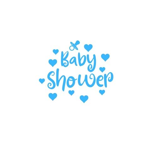 Baby Shower Yazılı Emzik-Kalp Figürlü Mavi Renk Yapışkanlı Sticker 25x30 Cm