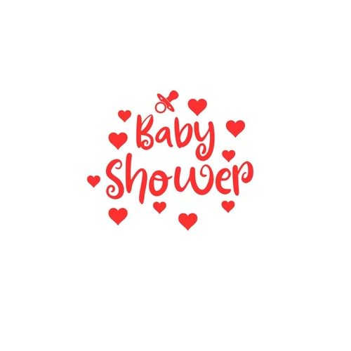 Baby Shower Yazılı Emzik-Kalp Figürlü Kırmızı Renk Yapışkanlı Sticker 25x30 Cm