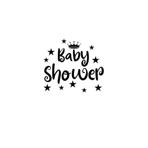 Baby Shower Yazılı Yıldız-Taç Figürlü Siyah Renk Yapışkanlı Sticker 25x30 Cm