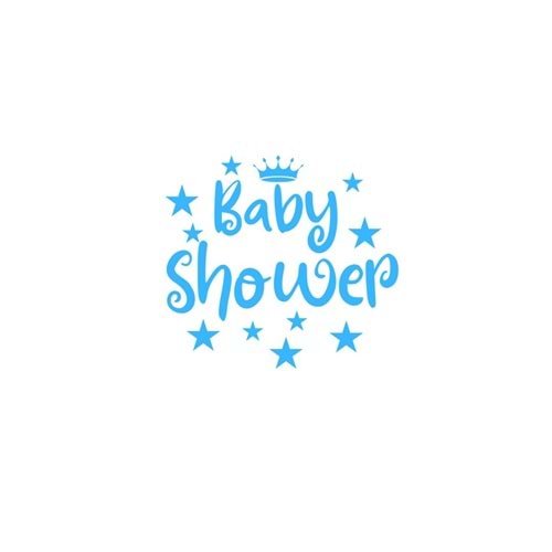 Baby Shower Yazılı Yıldız-Taç Figürlü Mavi Renk Yapışkanlı Sticker 25x30 Cm