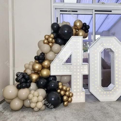 Zincir Balon Seti Siyah-Bej-Krom Gold 3 Renk 100 Adet + Balon Şeridi