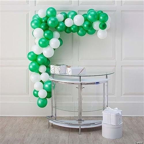 Zincir Balon Seti Yeşil-Beyaz 2 Renk 100 Adet + Balon Şeridi