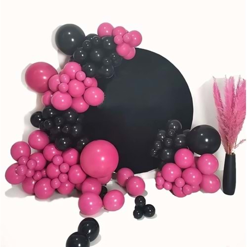Zincir Balon Seti Siyah-Fuşya 2 Renk 60 Adet +1 Adet Balon Şeridi