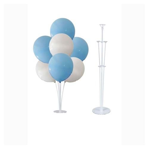 10 lu Açık Mavi-Beyaz Balonlu Stand Set + 1 Adet Balon Standı