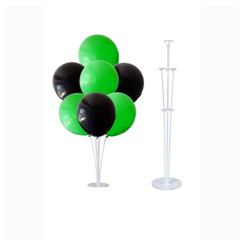 10 lu Açık Yeşil-Siyah Balonlu Stand Set + 1 Adet Balon Standı