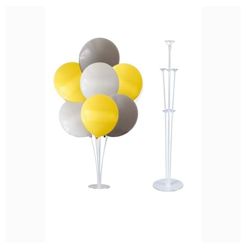 10 lu Beyaz-Gri-Sarı Balonlu Stand Set + 1 Adet Balon Standı