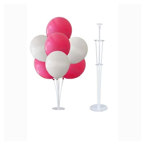 10 lu Fuşya-Beyaz Balonlu Stand Set + 1 Adet Balon Standı
