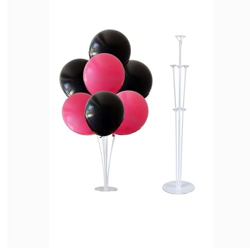 10 lu Fuşya-Siyah Balonlu Stand Set + 1 Adet Balon Standı