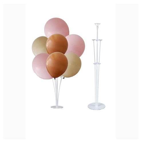 10 lu Karamel-Deniz Kumu-Makaron Pembe Balonlu Stand Set + 1 Adet Balon Standı