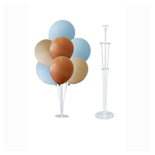 10 lu Karamel-Deniz Kumu-Makaron Mavi Balonlu Stand Set + 1 Adet Balon Standı