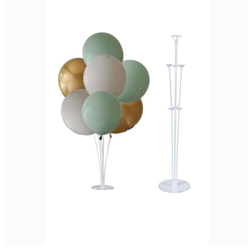 10 lu Kış Yeşili-Duman-Krom Gold Balonlu Stand Set + 1 Adet Balon Standı
