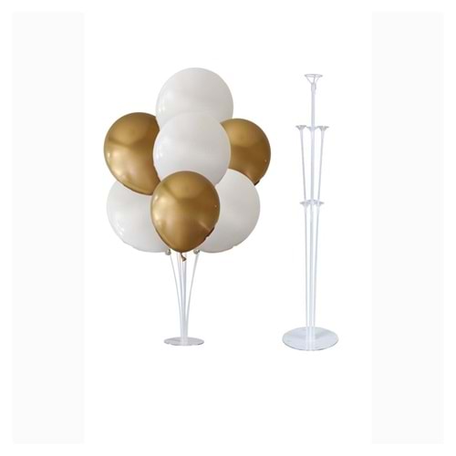 10 lu Beyaz-Krom Gold Balonlu Stand Set + 1 Adet Balon Standı