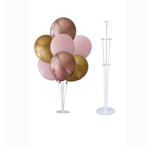 10 lu Krom Rose Gold-Krom Gold-Pembe Balonlu Stand Set + 1 Adet Balon Standı