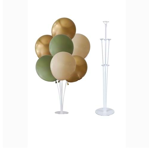 10 lu Okaliptus-Krom Gold-Duman Balonlu Stand Set + 1 Adet Balon Standı