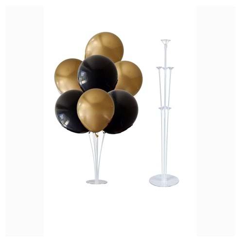 10 lu Siyah-Krom Gold Balonlu Stand Set + 1 Adet Balon Standı