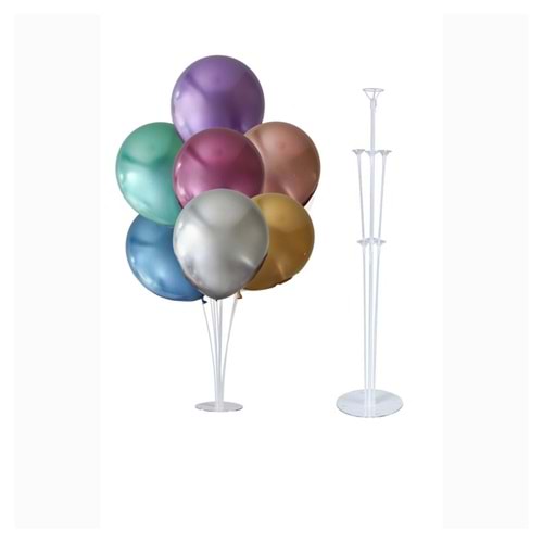 10 lu Karışık Renk Krom Balonlu Stand Set + 1 Adet Balon Standı