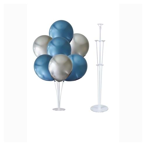 10 lu Gümüş-Krom Mavi Balonlu Stand Set + 1 Adet Balon Standı