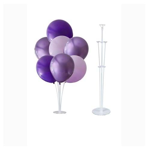 10 lu Krom Mor-Lila-Mor Balonlu Stand Set + 1 Adet Balon Standı
