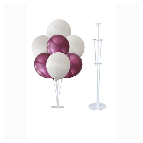 10 lu Krom Pembe-Beyaz Balonlu Stand Set + 1 Adet Balon Standı