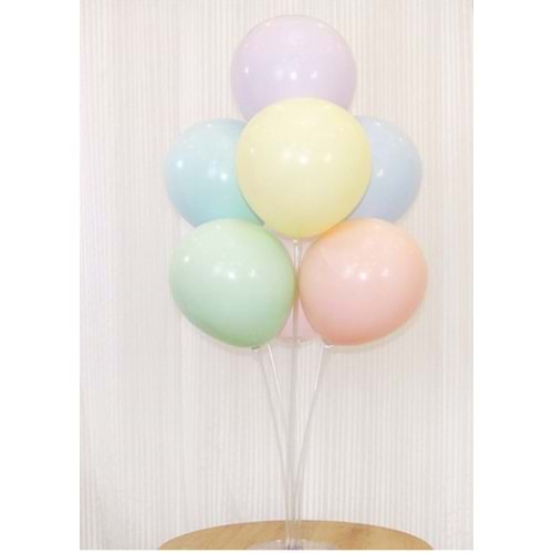 10 lu Karışık Renk Makaron Balonlu Stand Set + 1 Adet Balon Standı