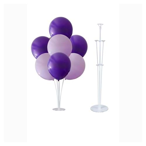 10 lu Mor-Lila Balonlu Stand Set + 1 Adet Balon Standı