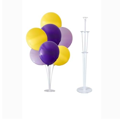 10 lu Mor-Lila-Sarı Balonlu Stand Set + 1 Adet Balon Standı