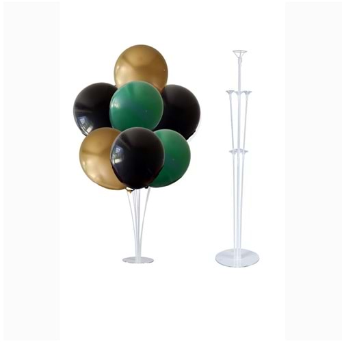 10 lu Siyah-Krom Gold-Koyu Yeşil Balonlu Stand Set + 1 Adet Balon Standı