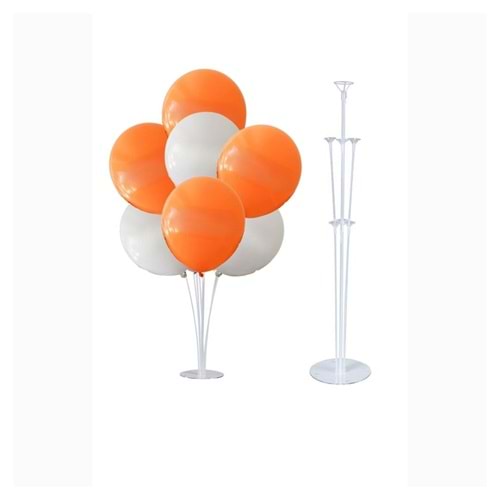 10 lu Turuncu-Beyaz Balonlu Stand Set + 1 Adet Balon Standı
