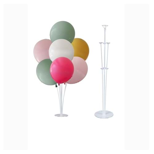 10 lu Zerdeçal-Beyaz-Fuşya-Kış Yeşili-Açık Pembe Balonlu Stand Set + 1 Adet Balon Standı