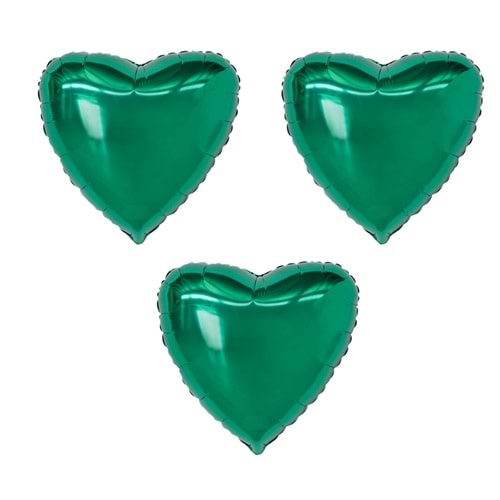 18 inç Yeşil Renk 3 Adet Kalp Şekilli Folyo Balon