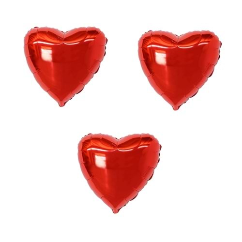 18 inç Kırmızı Renk 3 Adet Kalp Şekilli Folyo Balon