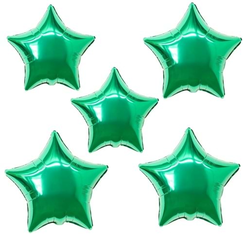 18 inç Yeşil Renk 5 Adet Yıldız Şekilli Folyo Balon
