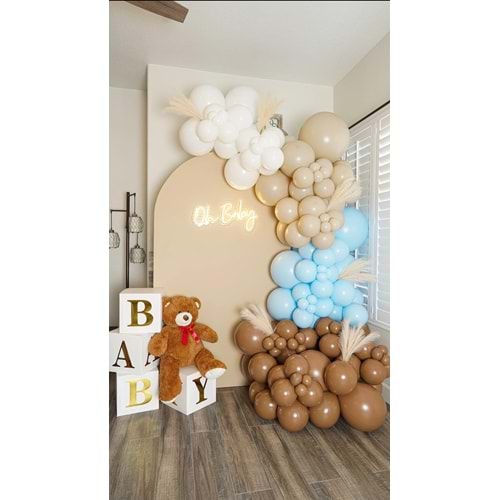 Zincir Balon Seti Deniz Kumu-Beyaz-Karamel-Makaron Mavi 4 Renk 100 Adet +Balon Şeridi
