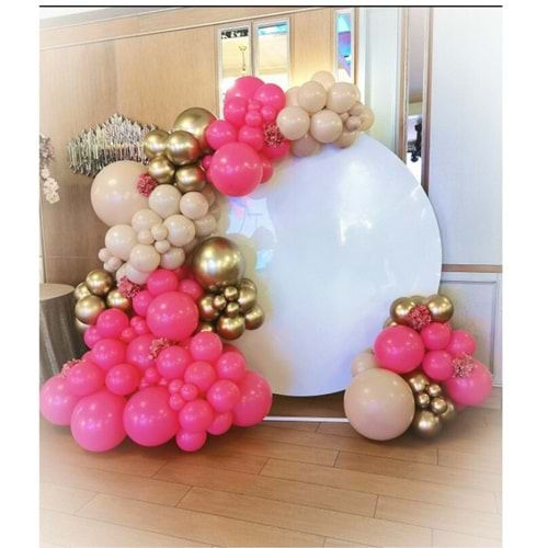 Zincir Balon Seti Fuşya-Krom Gold-Deniz Kumu 3 Renk 60 Adet + Balon Şeridi