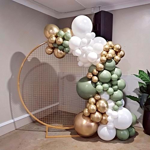 Zincir Balon Seti Kış Yeşili-Beyaz-Krom Gold 3 Renk 100 Adet +Balon Şeridi