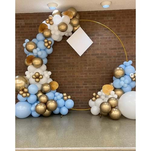Zincir Balon Seti Makaron Mavi-Beyaz-Krom Gold 3 Renk 100 Adet +Balon Şeridi